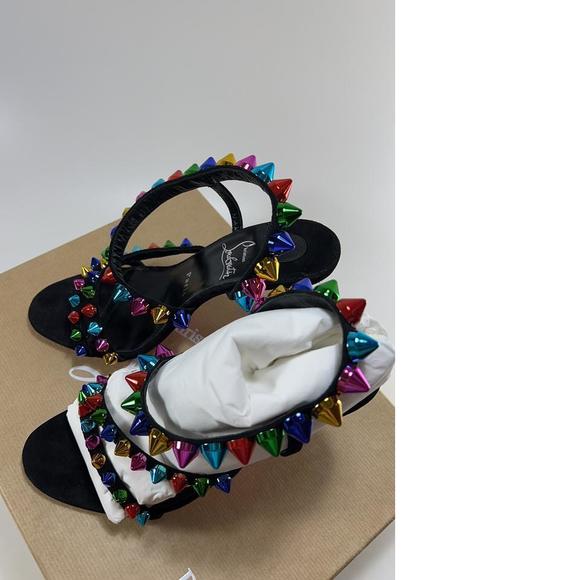 Black Rainbow Multi 100mm Spike Spikita Studded Suede Sandals E536 - Picture 8 of 12